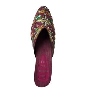 Vintage 90s Y2K Burgundy Beaded Boho Kitten Heel Mules Women’s 8 Wood Phoebe